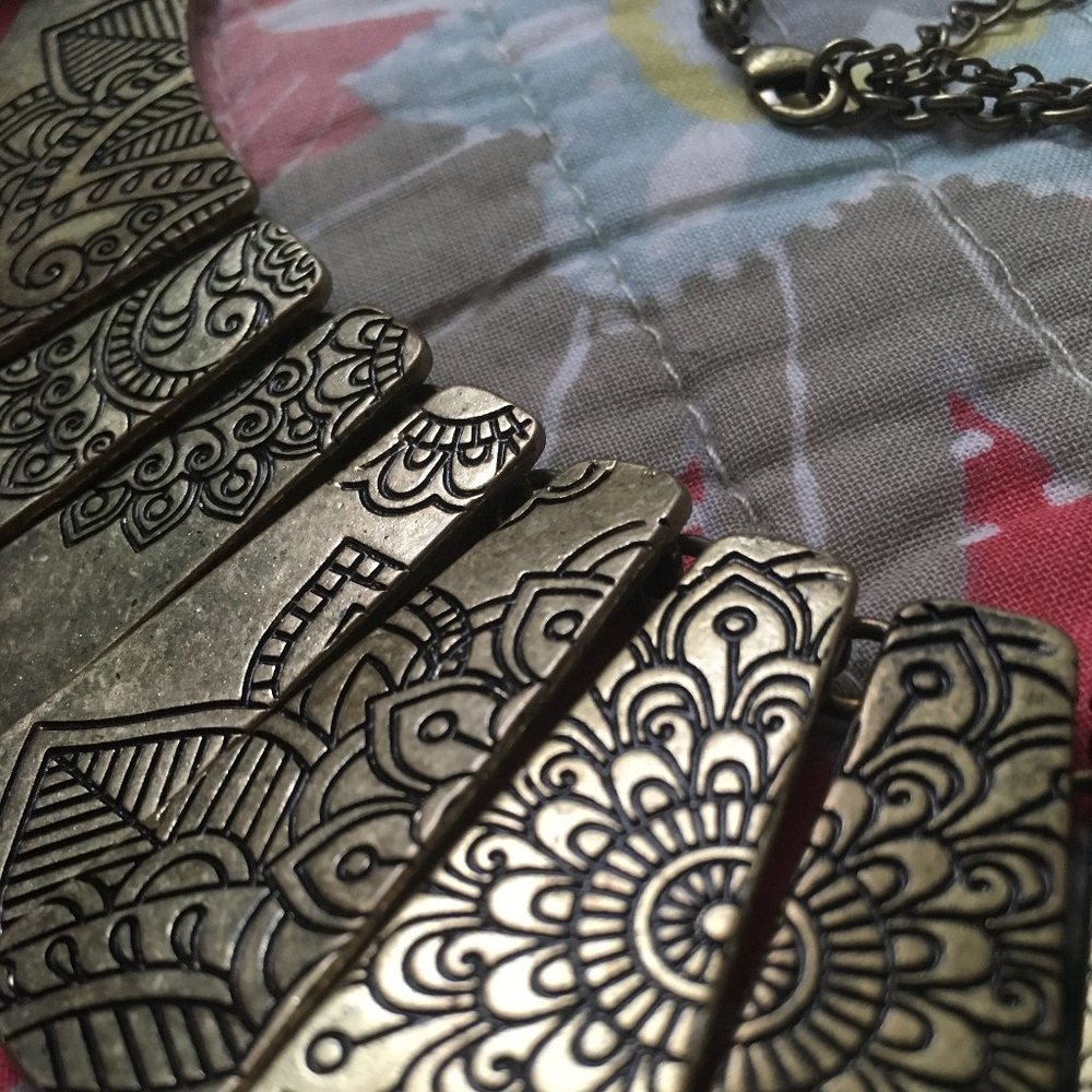 Statement Brass Necklace with Floral Pattern